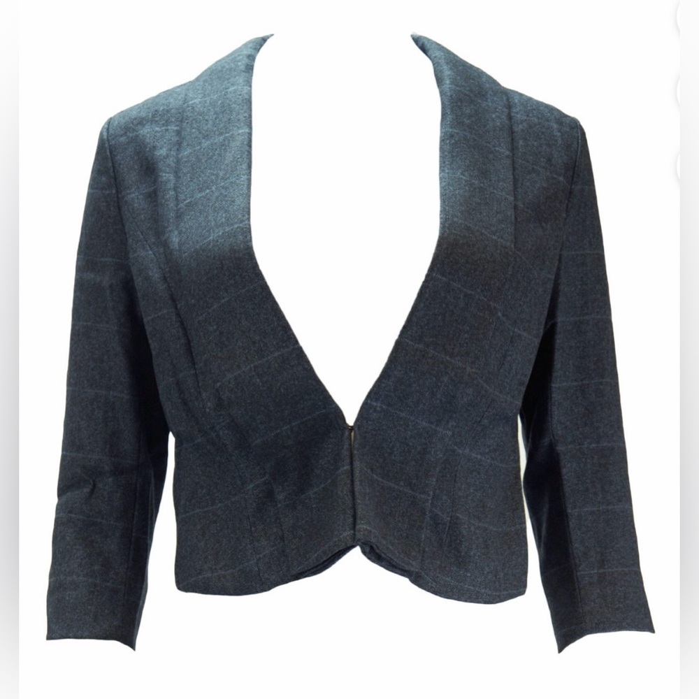 Alice’s Pig Dark Blue Plaid Cropped Three Quarter Sleeve Blazer    Size 6. NWT - Picture 11 of 12